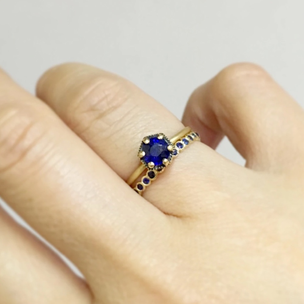 Satomi Kawakita Sapphire Hexagon Solitaire Ring - Picture 5 of 9